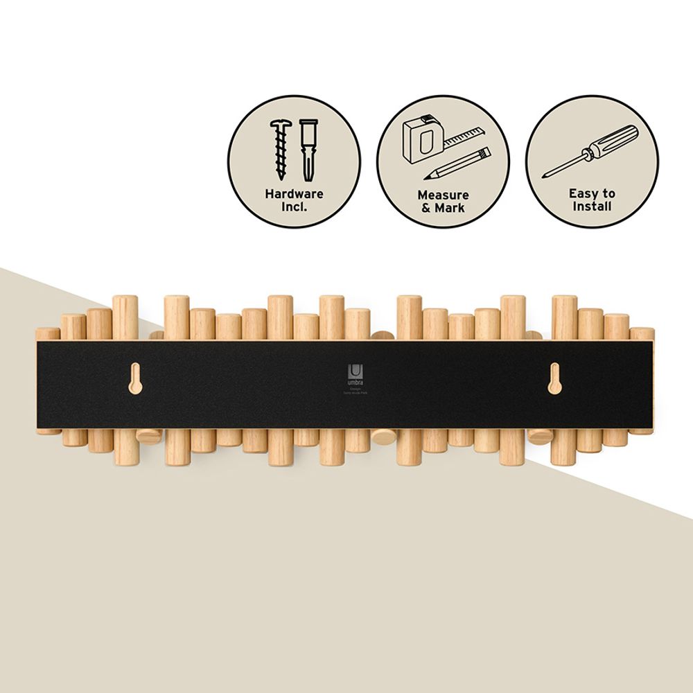 Вешалка настенная Picket, 61 см, 8 крючков, натуральное дерево