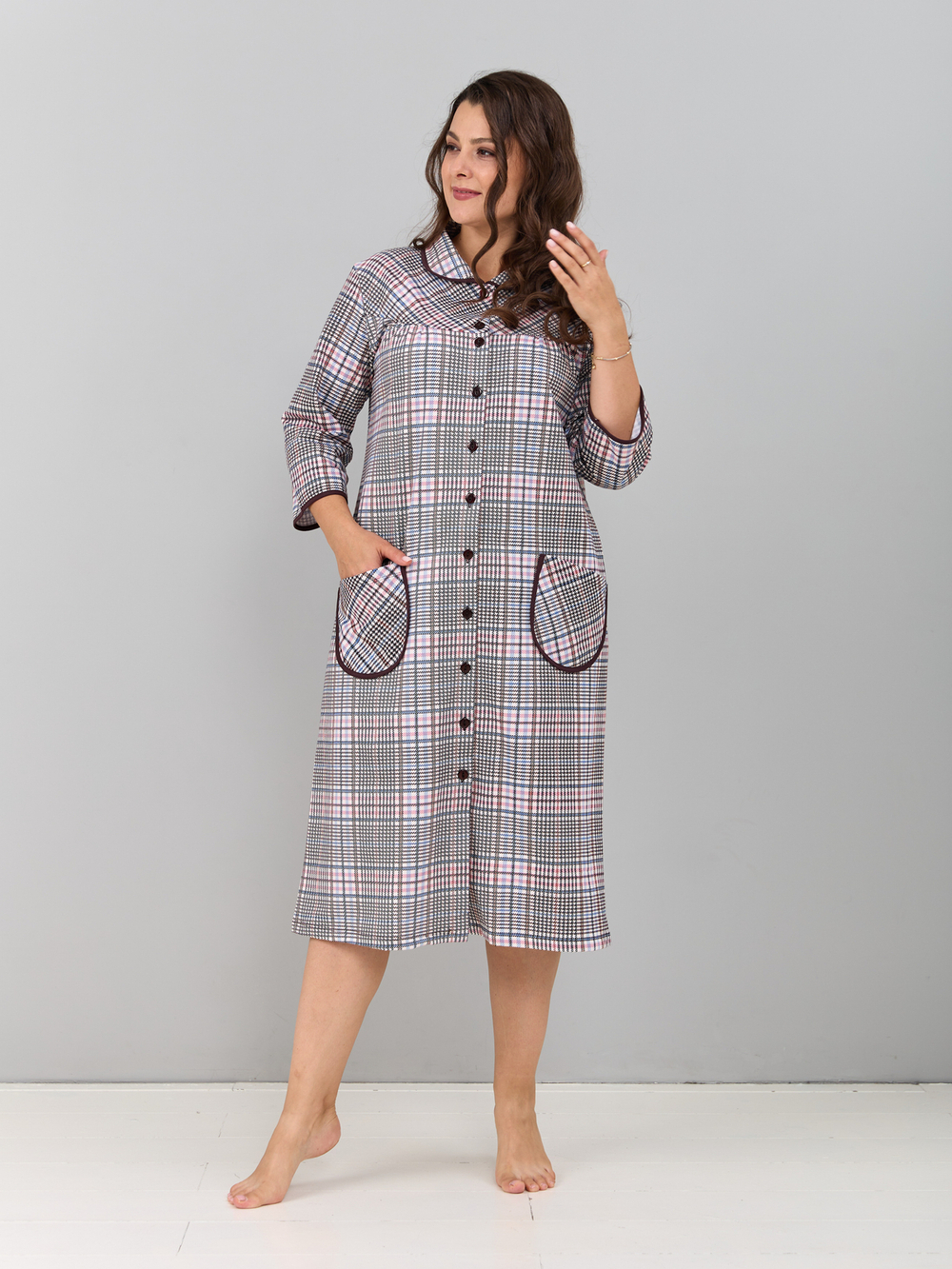 Халат Х-138/коричнево-розоваяклетка-к