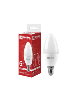 Лампа светодиодная LED-СВЕЧА-VC 6Вт свеча 4000К нейтр. бел. E14 570лм 230В IN HOME 4690612020396