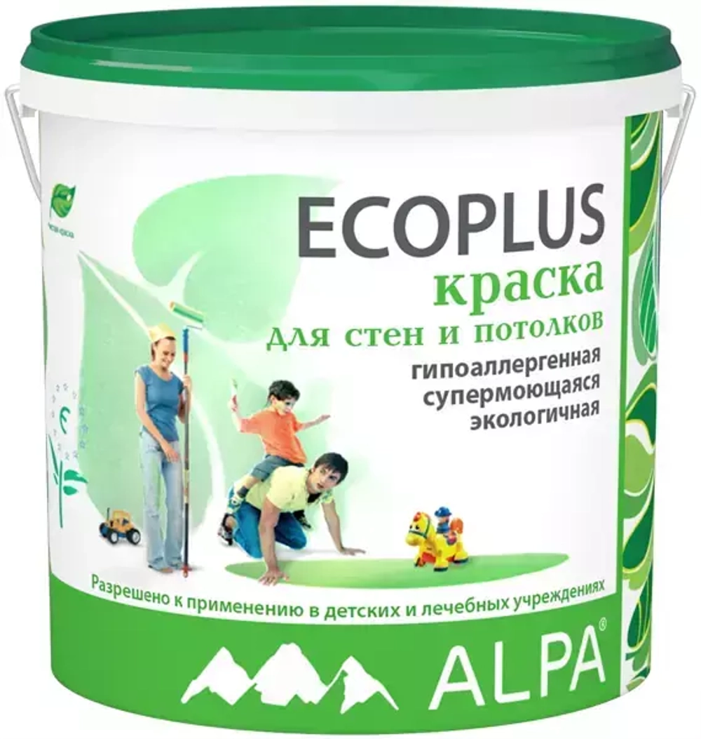 Краска Alpa Ecoplus для стен и потолков гипоаллергенная экологичная 2л