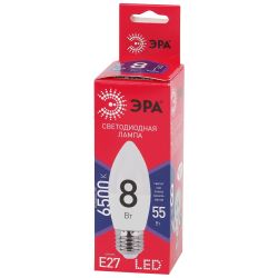 Лампа светодиодная ЭРА RED LINE LED B35-8W-865-E27 R 8Вт свеча холодный дневной свет Е27 | Лампы cветодиодные Свеча (B/C)