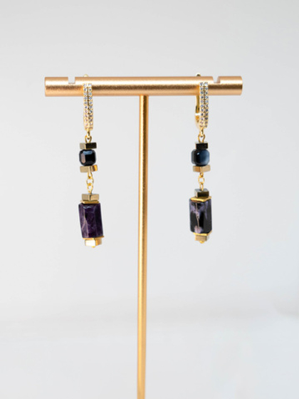 Серьги из чароита и гематита