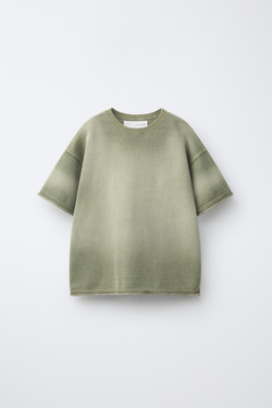 ZARA ФУТБОЛКА С ЭФФЕКТОМ ПОТЕРТОСТИ, ЗЕЛЕНОВАТЫЙ