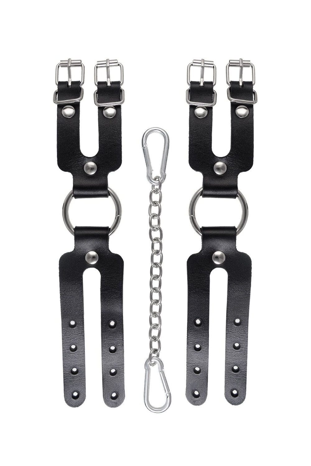 Черные кожаные наручники-браслеты из двух ремешков
