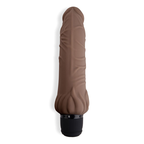 Коричневый вибратор с клиторальным выступом 7" Realistic Vibrator - 21,5 см.