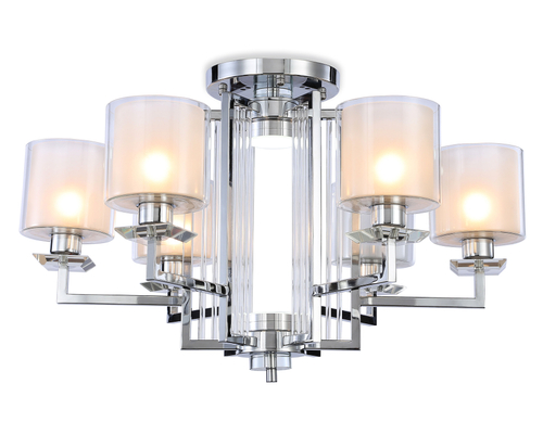 Потолочная люстра TR4418/6 CH/CL/FR хром/прозрачный/белый матовый E27*6 max 40W D748*463 (лампы LED E27*6 10W 4200K в комплекте)