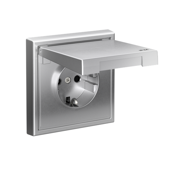 Розетка ArtGallery 16А IP44 с заземл. со шторками с крышкой быстрозажим. клем. механизм алюм. SE GAL440346S