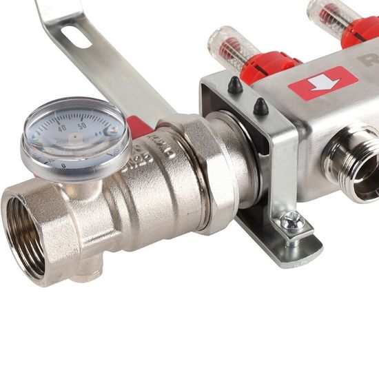Коллектор Rommer 1"x3/4" на 3 контура с расходомерами в сборе (нерж. сталь) RMS-1210-000003