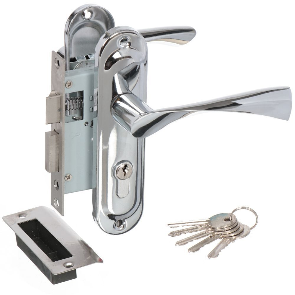 Замок врезной Trodos, 50/76-ЦМВ70 CP, 202066, ручка в комплект, цилиндровый, хром