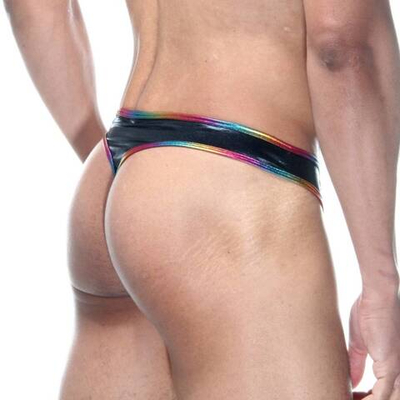 Черные трусы-тонги с блестящей радужной отделкой (Размер: S) (Цвет: черный)