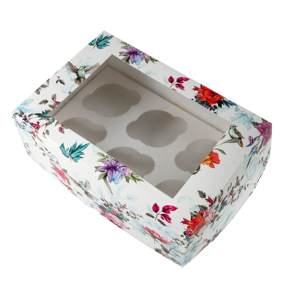Коробка на 6 капкейков Цветы ассорти