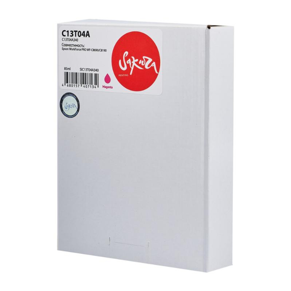 Картридж Sakura, аналог Epson C13T04A340 (C13T04A M) для WorkForce PRO WF-C8690/C8190, пурпурный, 85 мл., 8000 к.