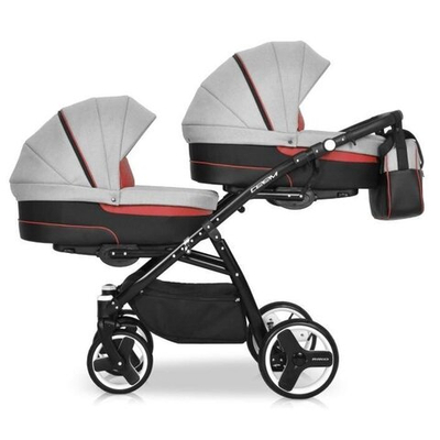 Детская коляска для двойни Riko Team 2 в 1 (Серый/Красный)