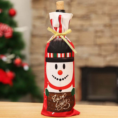 Новогодний чехол для бутылки Снеговик