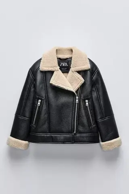 ZARA ДВУСТОРОННЯЯ КУРТКА-ДУБЛЕНКА, ЧЕРНЫЙ