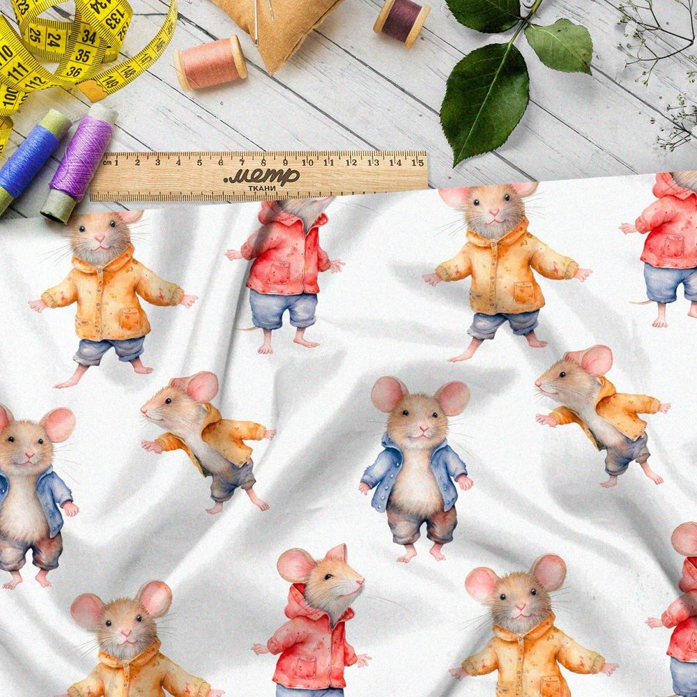 Ткань премиум таффета игривые мыши