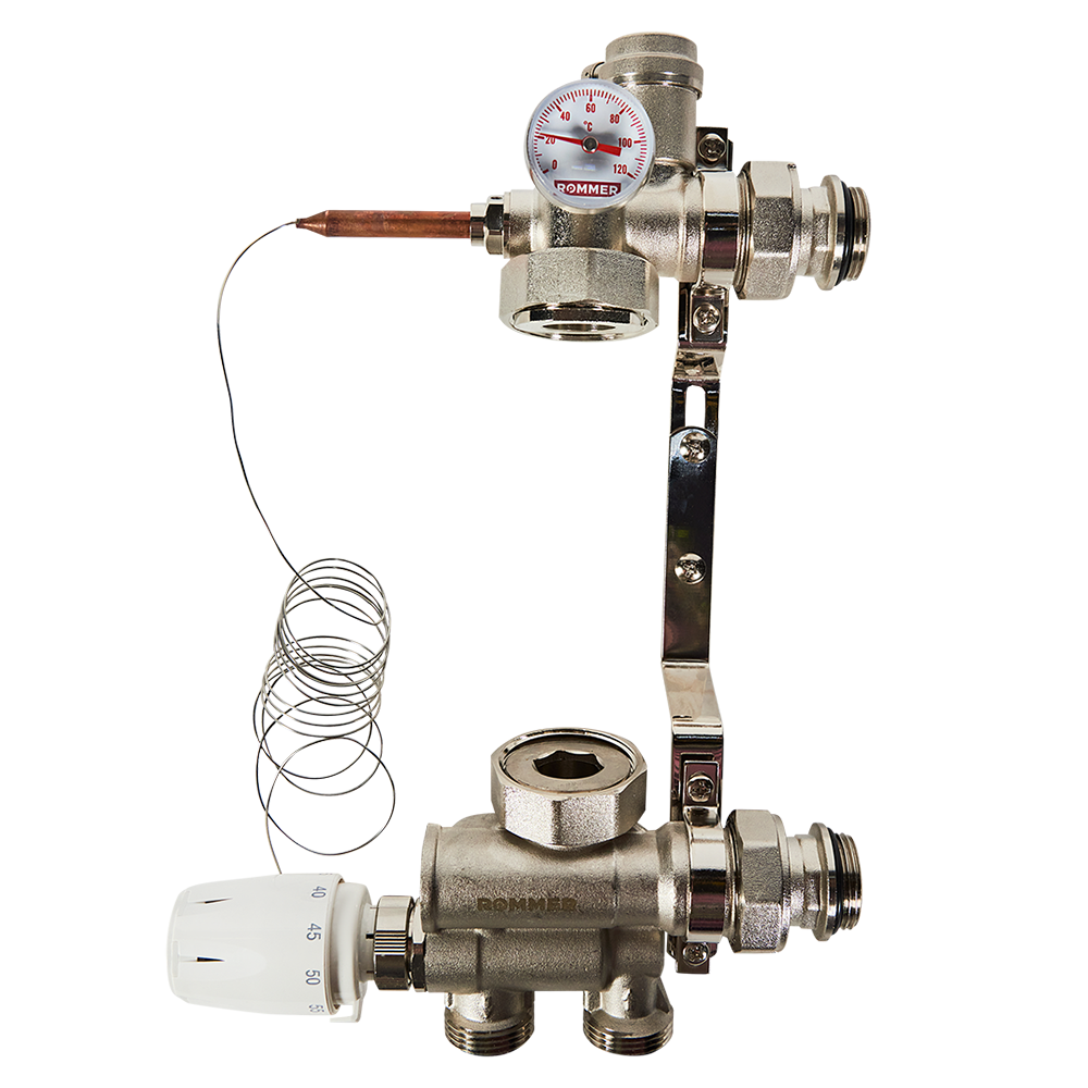 Насосно-смесительный узел ROMMER - 1" (термоклапан 20-60°C, выносной датчик, без насоса)