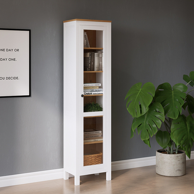 Шкаф-витрина Хемнэс/Кымор, ст/ст 49х198х37см, белый/светло-коричневый