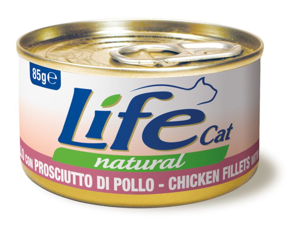 Консервы Lifecat chicken with ham для кошек курица с ветчиной в бульоне 85 г