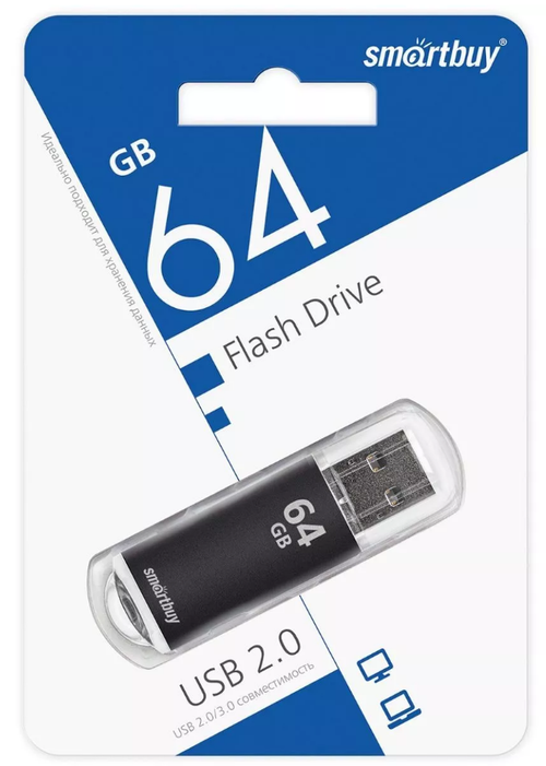 Флешка 64-GB SMART-BUY V-Cut черный