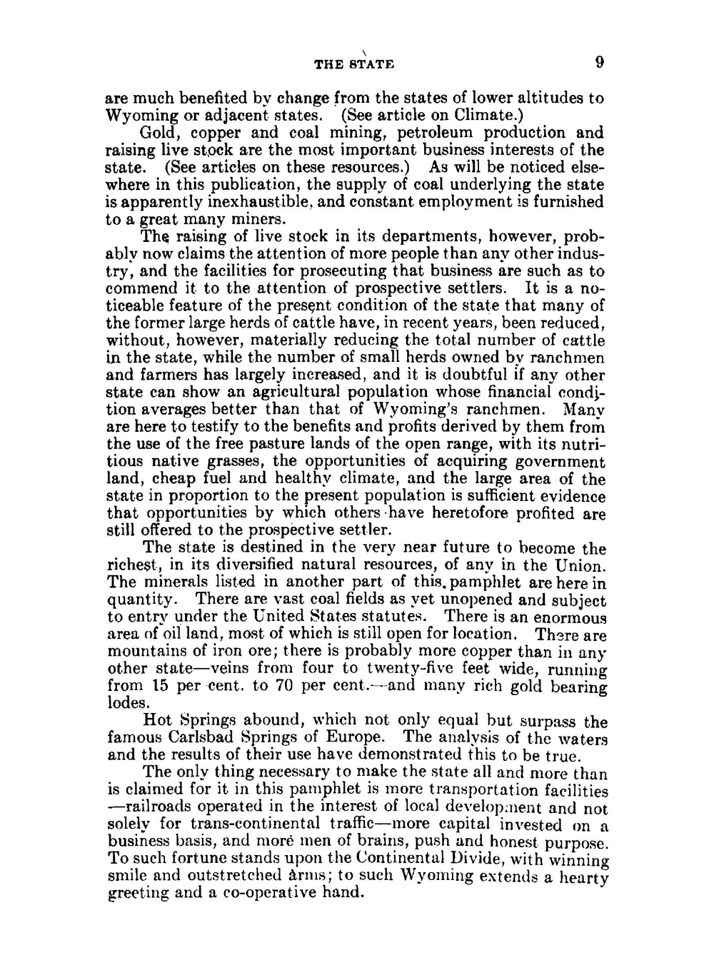 The State of Wyoming: A Book of Reliable Information Published by the Authority of the Ninth . | Wyoming Dept. of immigration