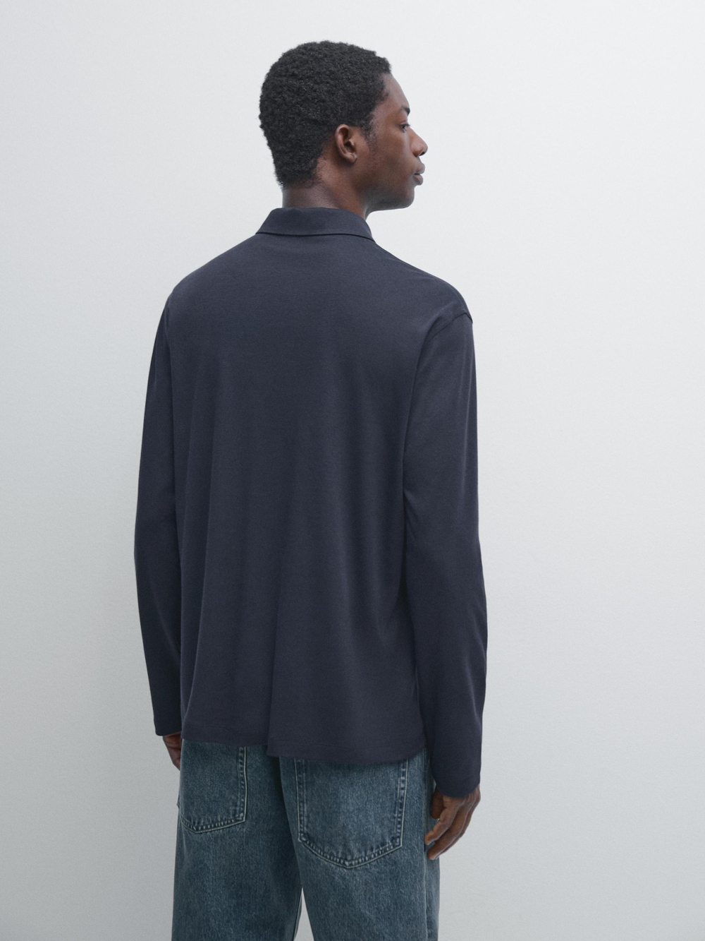 Massimo Dutti Поло с длинными рукавами и кнопками, темно-синий