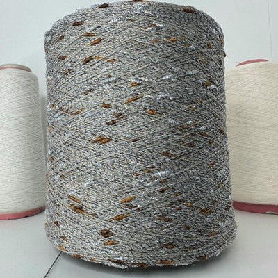 CRISTALLO - Luxury Production by Ri.Go; 75% хлопок, 15% люрекс, 10п/а; 700м/100гр; col.31213. цвет: серый с серебряным люрексом «шишечками» и коричневыми «шишечками»