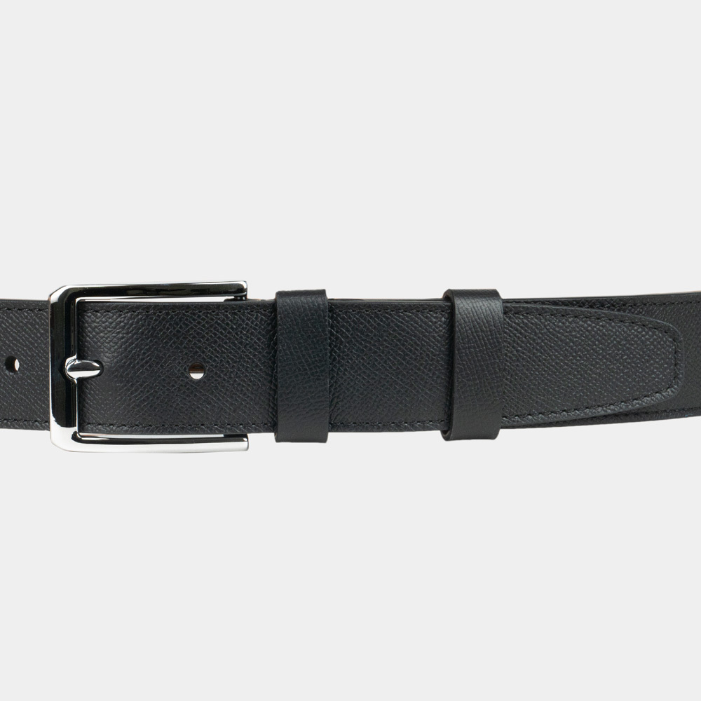 Ремень кожаный мужской для джинс из натуральной кожи сафьяно 40 мм, чёрный