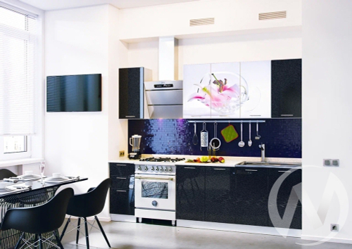 Кухня фотопечать Лилия 2;0м (белый/белый глянец холодный; черный глянец/антарес)