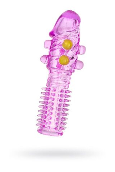 Гелевая фиолетовая насадка с шариками и шипами - 14 см.
