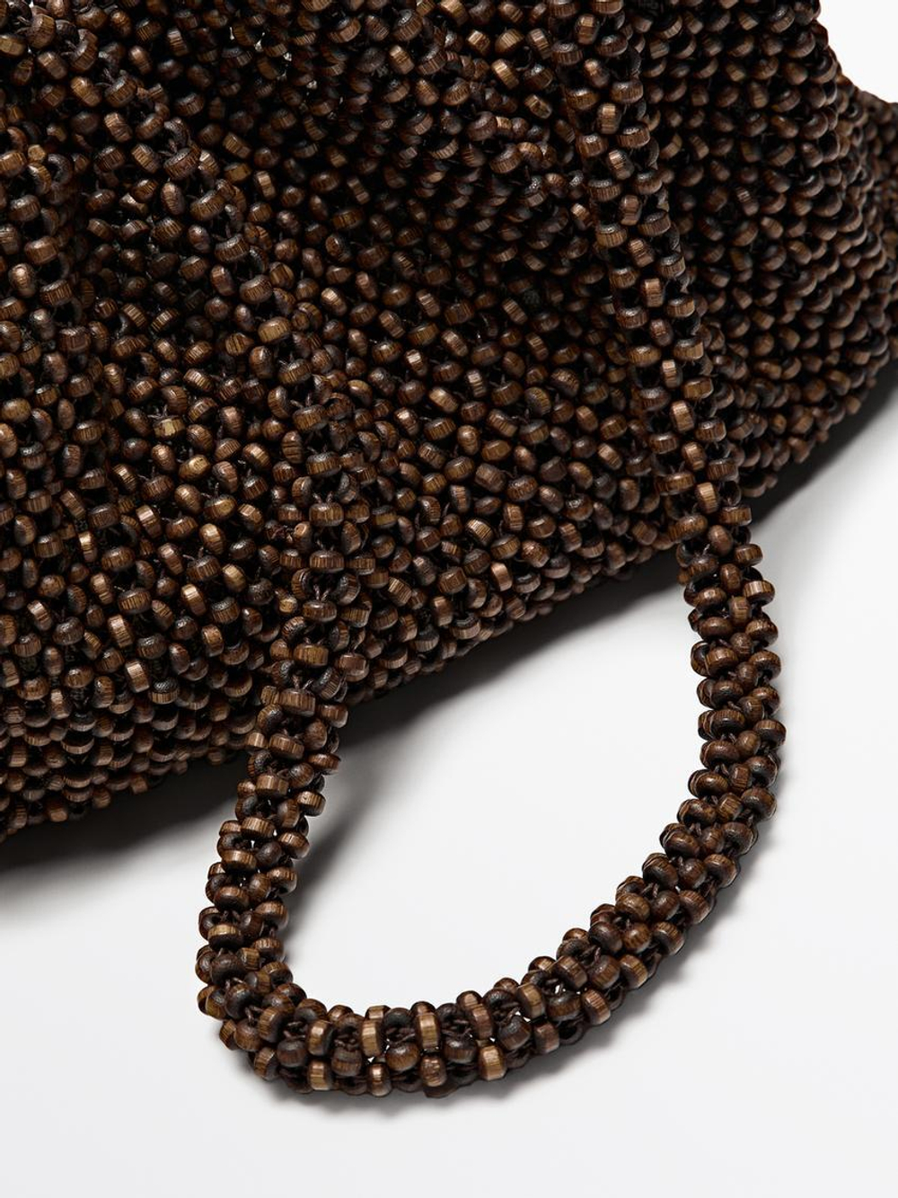 Massimo Dutti Сумка-сэтчел с деталями из дерева и плечевым ремнем, коричневый