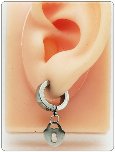 Серьги кольца с подвеской "Замочек" (10х12мм) для пирсинга ушей. Медицинская сталь. Цена за пару!