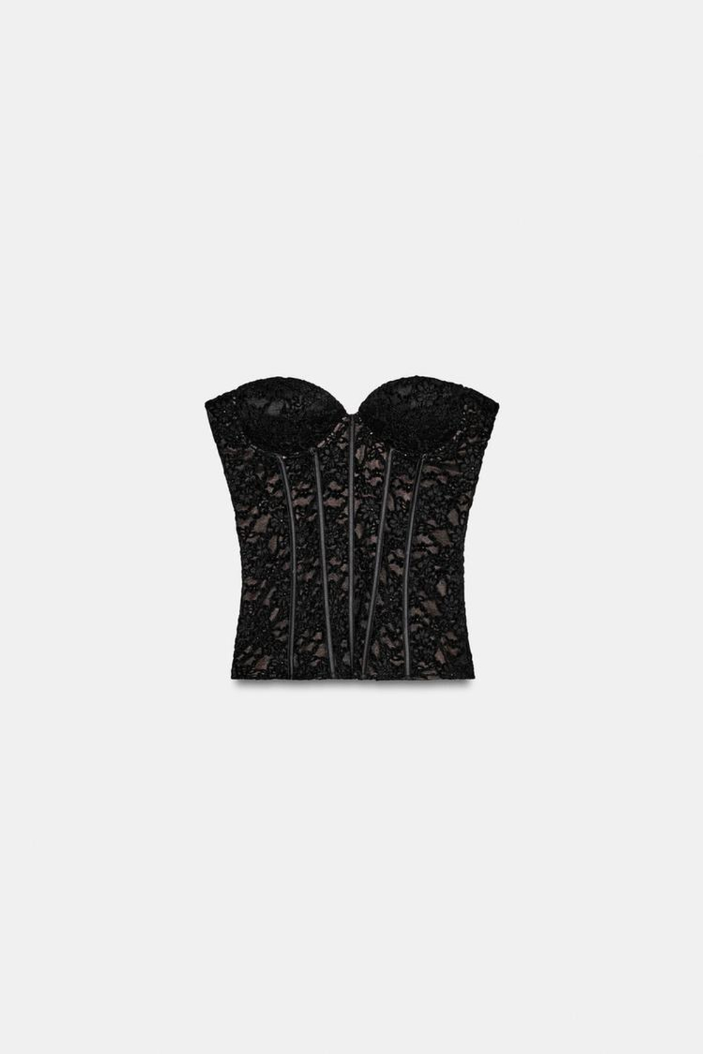 ZARA КРУЖЕВНОЙ КОРСЕТ, ЧЕРНЫЙ