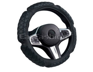 Оплетка на руль круглая CarFashion -М- «SCOTCH» 31652 - Экокожа - черный/черный/шов черный
