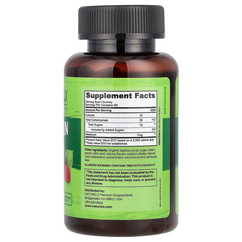 NATURELO, Жевательные мармеладки с мелатонином, для детей, с клубникой, 1 мг, 60 вегетарианских жевательных мармеладок