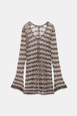 ZARA АЖУРНОЕ МИНИ-ПЛАТЬЕ С БЛЕСТЯЩЕЙ НИТЬЮ, ПОЛОСКИ