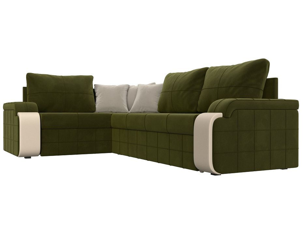 Диван угловой Николь левый угол, Зеленый\Бежевый\бежевый, Микровельвет\Экокожа, 29378L