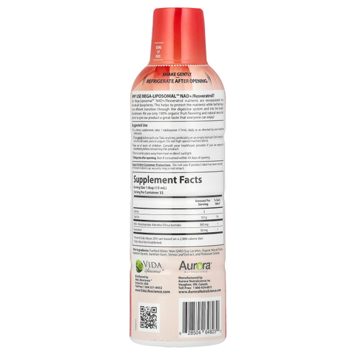 Aurora Nutrascience, Мега-липосомальный НАД + / ресвератрол, органические фрукты, 480 мл (16 жидк. унц.)