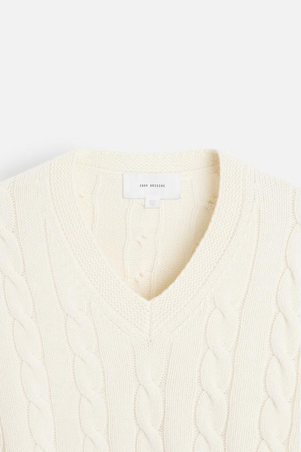 ZARA ШЕРСТЯНОЙ СВИТЕР С УЗОРОМ «КОСЫ», ЭКРЮ
