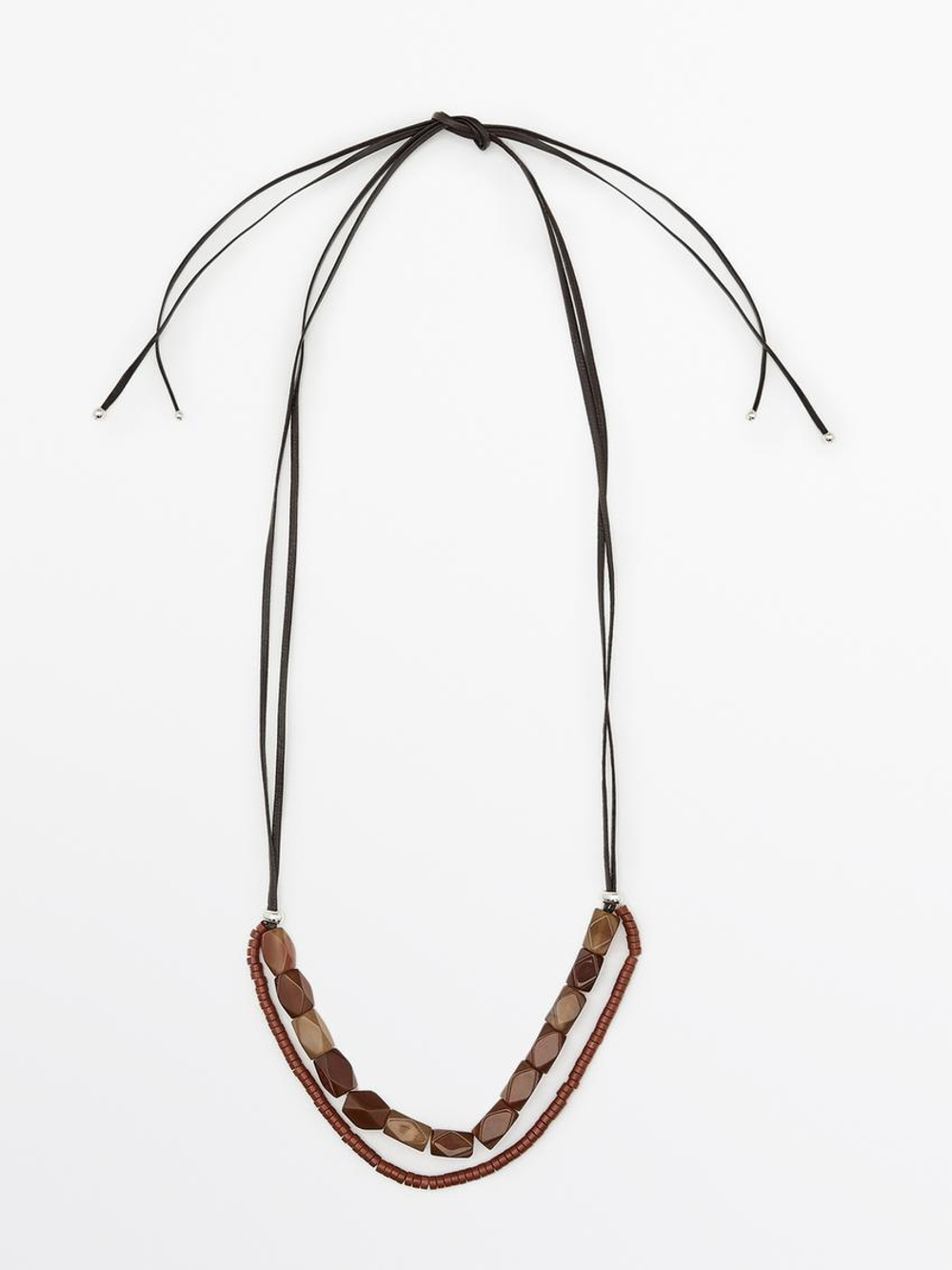 Massimo Dutti Ожерелье с двойным кожаным шнурком, гранатовый