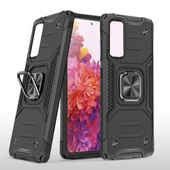 Противоударный чехол для Samsung Galaxy A51 А515 черный с пластиной для магнитного автодержателя и кольцом подставкой