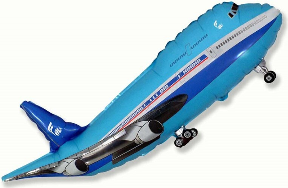 Шар фольга Фигура Самолет Пассажирский лайнер, Синий 99 см с гелием