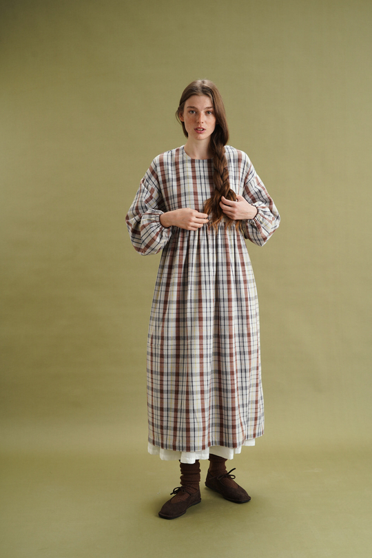 Платье "Поньо", бежево-коричневая клетка