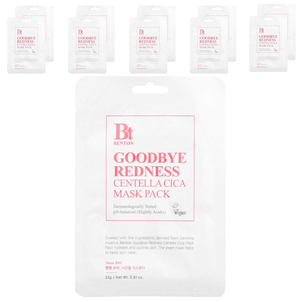 Benton, Goodbye Redness Centella Cica, маска для лица, 10 шт. по 23 г (0,81 унции)