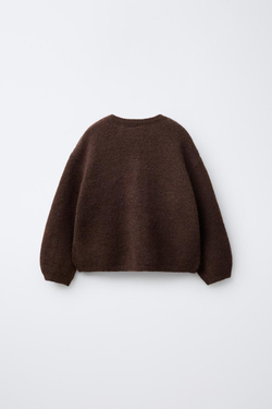 ZARA ВЯЗАНЫЙ КАРДИГАН С МИШКАМИ И СЕРДЕЧКАМИ, ШОКОЛАДНЫЙ