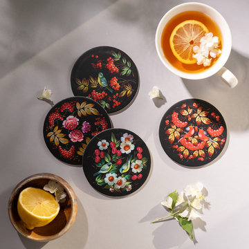 Набор подставок под кружку Рябина и птицы