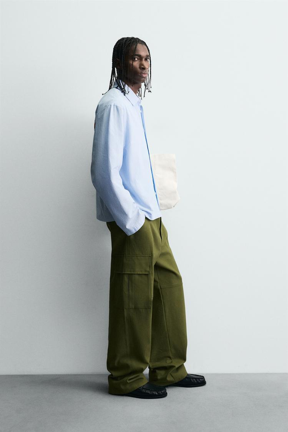 ZARA РУБАШКА В ПОЛОСКУ С ГРАФИЧЕСКИМ ПРИНТОМ, ГОЛУБОЙ