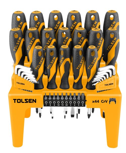 TOLSEN (TT20184) Набор отверток "Gripro", вставки(биты), шестигранники, на подставке, 44 предмета