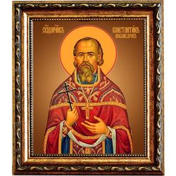 Константин Любомудров, священномученик, пресвитер. Икона на холсте. В раме 15 х 18 см.