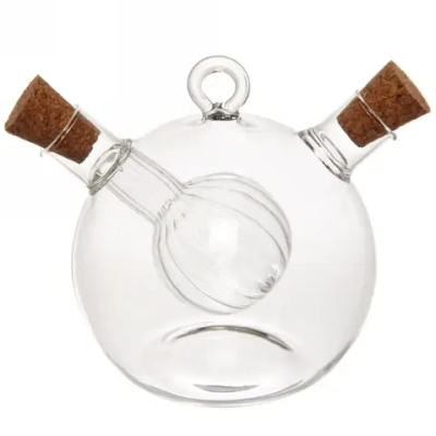 Бутылка стеклянная для специй 350мл «Хай-Тек» с пробковой крышкой, шар ребристый